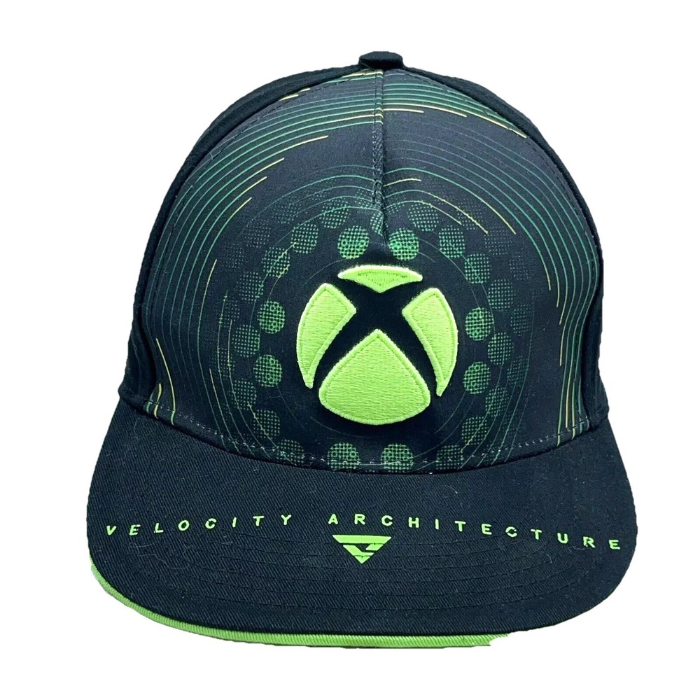 Xbox Hat Cap Snap Back Black Green Video Game All Over Adult Neon Adjustable Y2K